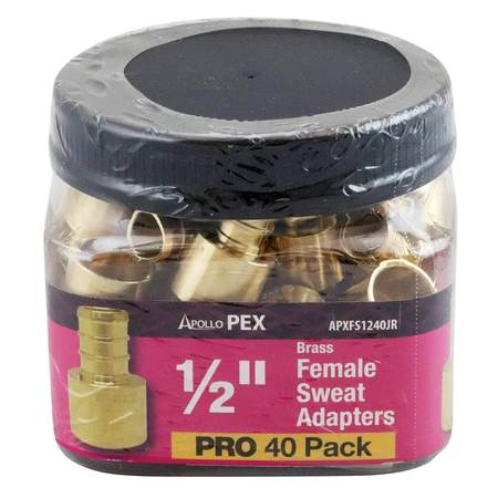 Apollo Pex 1/2 in. Brass PEX Barb x 1/2 in. Female Copper Sweat Adapter Jar (40-Pack), 40PK APXFS1240JR